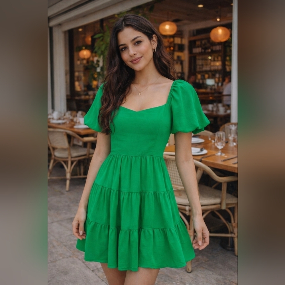 Elegant Green Tiered Midi Dress